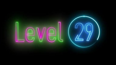 Parlak bir daire içinde neon tarzı 29 işaret. Video oyunları, UI tasarımı ve görseller için dinamik dijital sanat konsepti.