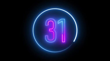 Yuvarlak hatlı 31 numaralı neon. Modern tabelalar, sanatsal görseller ve yaratıcı medya projeleri için parlayan dijital sanat eserleri.