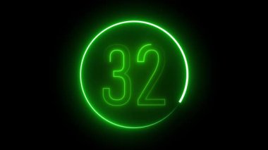 Dairesel bir hatla açık yeşil neon 32. Fütüristik tasarım, dijital estetik ve canlı markalaşma için parlak numara çizimi.