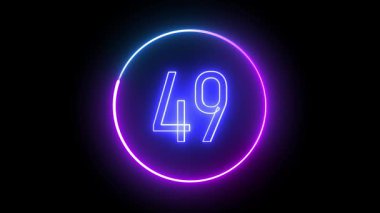 Parlak neon hatlı 49 numara. Çağdaş dijital sanat eserleri ve yaratıcı ekran kavramları için dairesel ışık efekti.