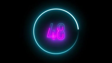 Kalın neon 48 dairesel çerçeveyle çevrili. Görsel tasarım, posterler ve medya sanatı için enerjik ve modern görünüm.