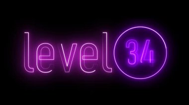 Violet neon tarzı 34 'üncü seviye, parlak bir çember içinde. Geçmişe dönük sanat, UI tasarımı ve görsel hikaye anlatımı için soyut dijital kavram.
