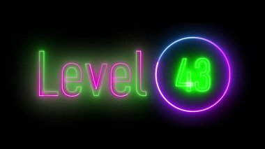 Parlayan bir yüzüğün içinde stilize neon seviyesi 43. Oyun arayüzleri, teknik görseller ve dijital medya için soyut kavram sanatı.