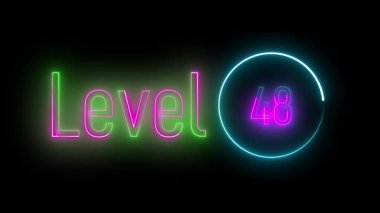 Yuvarlak neon çerçeveli 48. seviye elektrik parıltısı. Girişimci ortamlar ve ileri teknoloji tasarımları için çarpıcı dijital sanat.