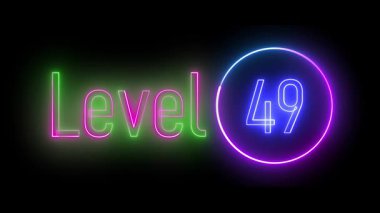 Ortadaki 49. seviye metin ile parlak neon daire. Oyun görselleri ve dijital işaret projeleri için temiz ve modern illüstrasyon.