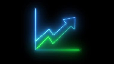 Siyah arkaplanda büyümeyi veya ilerlemeyi temsil eden neon yeşil ok.