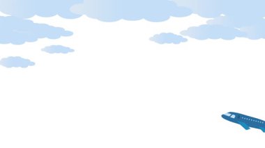 Bulutların üzerinde uçan uçağın basit bir çizgi filmi. Uçak gökyüzünde süzülürken seyahat temalı animasyon.