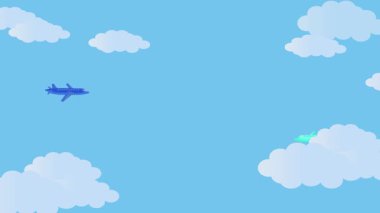Barışçıl mavi gökyüzünde yumuşak bulutların arasında süzülen iki uçak. Bulutların üzerinde sakin bir uçuş.