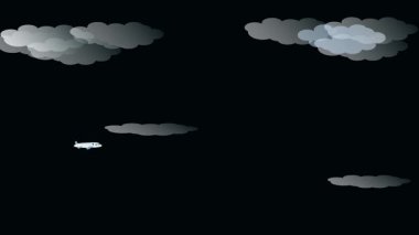 Beyaz uçak kara bulutların üstüne tırmanıyor, bilinmeyene doğru yol alıyor. Uçak kara bulutlarda süzülüyor..