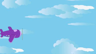 Gökyüzü çiziminde barışçıl bir uçak. Bulutların üzerinde sakin bir uçuş. Soyut uçan animasyon.