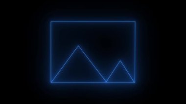 İki dağ ve bir güneşin yer aldığı, karanlık bir arkaplanda parlayan bir neon çizgisi..