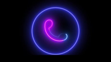 Animasyon neon telefon çağrı simgesi koyu arkaplanda bir çağrı bildirimi gösteriyor. Modern uygulama tasarımları, iletişim platformları veya mobil arayüzler için ideal.