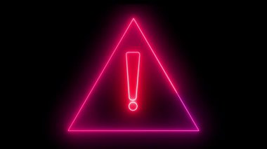Animasyon neon uyarı levhasında, dikdörtgen bir çerçevenin içinde, koyu bir arkaplanda parlayan bir ünlem işareti var. Uyarı komutları, sistem bildirimleri veya dijital arayüzler için ideal.