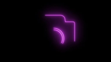 Bir kamerayı temsil eden biçim simgesi, siyah bir arkaplana karşı canlı mor renkli bir lens ve vücut tasarımı içerir.