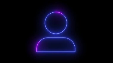 Parlayan menekşe rengi neon profil simgesi karanlıkta hafifçe titreşiyor, parlak, modern bir tasarımda kimlik, varlık ve dijital bağlantıyı sembolize ediyor.