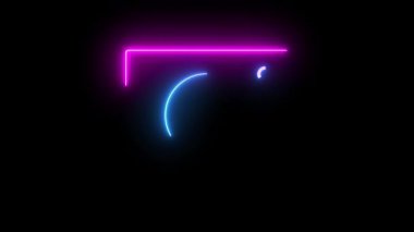 Dairesel mercekli bir kamera simgesinin neon tarzı bir çizimi, siyah arka planda mavi ve pembe parlıyor..