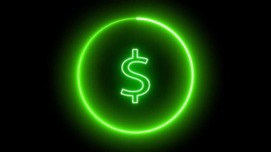 Parlayan Cyan Doları işareti, siyah bir arkaplanda parlak bir çember içinde yüzer. Fintech görseller, kripto para birimi temaları ya da finansal uygulamalar için mükemmel minimum göz alıcı bir animasyon.