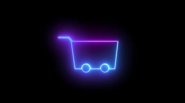 Neon alışveriş arabasının sembolü, dijital alışverişe modern bir dokunuş getirerek, parlak, siyah bir arka planda parlayan renklerle hayata ışık saçıyor..