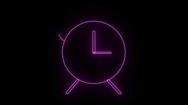 Minimalist neon saat tasarımı, parlak açık yeşil, yuvarlak yüzlü ve ikiz zilli kalın siyah bir tuval üzerinde zarif bir şekilde parlayan.