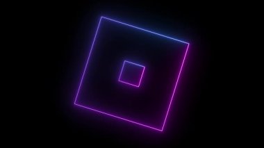 Parlayan bir neon kare tasarımı içinde daha küçük bir kare olan, siyah bir arkaplan üzerine kurulmuş. Dış karenin mavi ve pembe renkli bir gradyanı var, canlı ve modern bir estetik yaratıyor..