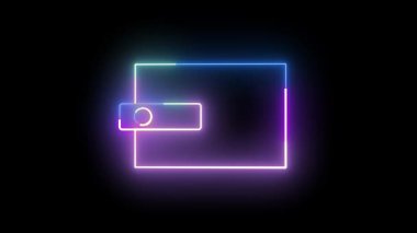 Pembe, mavi ve mor gibi parlak renklere sahip parlak bir cüzdan simgesi koyu bir arkaplanda.