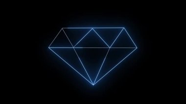 Işık saçan neon ışıkta minimum elmas çizgisi, siyah bir arkaplanda canlandırılmış. Teknoloji, tasarım veya premium içerik için harika.