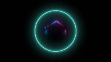 Samimi bir kulübe tek bir neon mavi çizgide çizilmiş. Köy temalı markalar, logolar veya sıcak modern görseller için mükemmel..