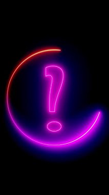 Merkezde titreşen bir soru işareti ile parlayan kırmızı ve mor neon daire, gizem, quiz veya gelecekteki video tanıtımları ve dijital animasyon efektleri için mükemmel.