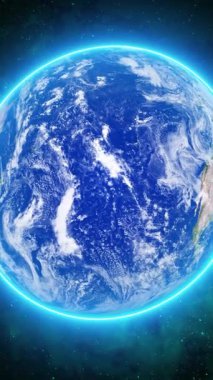 Dünyanın gerçekçi ışıklandırma ve parlayan yıldızlarla dönen yüksek kaliteli uzay animasyonu, teknolojik tanıtımlar, eğitim medyası ve kozmik hareket grafikleri tasarımı için ideal.