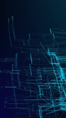 Parlayan mavi bir ızgaraya ve bağlanan düğümlere sahip dijital devre animasyonu, dijital altyapıyı, sanal ağları ve hareket halindeki ai sistemlerini temsil etmek için mükemmel..