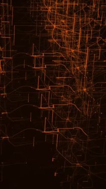 Neon karanlık devre çizgileri ve dijital noktalarla canlandırılmış siber şebeke arka planı, yüksek teknolojili tanıtımlar, veri akışı görselleri ve modern teknoloji tasarım içeriği için ideal.