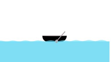 Okyanus teknesinde tekne gezintisi, çizgi film, beyaz ekran stok video animasyonu..