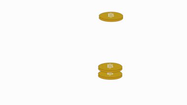 Para çantası ve bozuk paralar beyaz arka planda simgeler halinde düşüyor. Servet, zenginlik ve finans videoları.