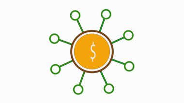 Yeşil çizgilerle biçimlendirilmiş turuncu bir dilim ve dışa doğru yayılan daireler, bir ağ ya da bağlantı diyagramına benziyor..