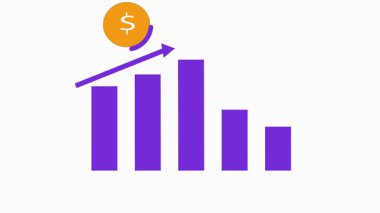 Yenilik, finansal ivme ve piyasa genişlemesini sembolize eden dijital iş grafiği üzerinde yükselen parlak bir okun yer aldığı gelecekteki animasyonlar.