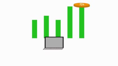 2D animasyon, hedefler belirlemekten başarıya giden bir iş seyahatini tasvir ediyor. Canlandırılmış hedefler, kupalar ve finansal büyüme grafikleri ilerleme, kararlılık ve sonuçları gösteriyor.