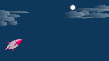Parlak düz bir animasyon, uzayın derinliklerine doğru fırlatılan bir roketi gösteriyor, aya doğru gidiyor..