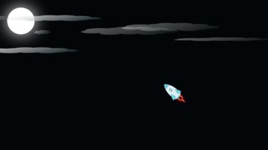 Dünya 'dan fırlatılan bir roketin çok basit düz bir animasyonu uzayın karanlık boşluğunda aya doğru süzülüyor..
