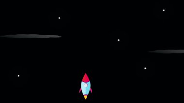 Parlak uzay roketi uzayın uçsuz bucaksız boşluğunda süzülür, güçlü motorlarıyla karanlığın içinden geçer..