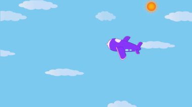 Violet parlak pervane düzlemi bu büyüleyici hareketli grafik animasyonla yukarı doğru uçuyor, dönen pervanesi ve aerodinamik şekliyle gökyüzüne doğru yol alıyor..