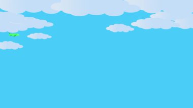 Çizgi film geçmişi olan neşeli bir uçak animasyonu. Rüya gibi gökyüzünde turistlerle uçan animasyon jet..