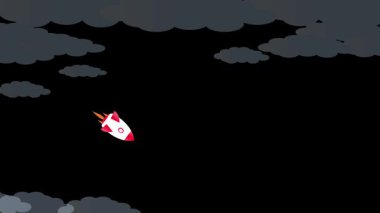 Roket kara bulutların ve gök gürültülü fırtınaların arasında yol alır. Destansı bir uçuş animasyonu.