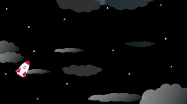 Bulutların arasında kırmızı ve beyaz bir roket macerası. Soyut kırmızı ve beyaz bulutlar arasında süzülür..