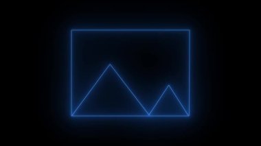 İki dağ ve bir güneşin yer aldığı, karanlık bir arkaplanda parlayan bir neon çizgisi..