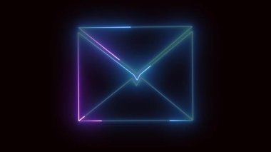 Bir posta kutusunu temsil eden parlak neon e-posta simgesi. Modern iletişim için soyut sembol, mesajlaşma, uygulamalar veya teknolojik görseller için ideal.