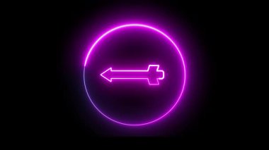 Animasyon mor neon ok solu gösteriyor, siyah arka planda parlıyor. Kılavuz kullanıcılar, arayüz tasarımı veya hareket grafikleri için ideal.