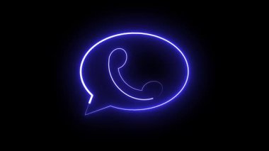 Animasyon ile parlayan neon ses çağrı simgesi, siyah arkaplanda ses dalgaları. Modern uygulama tasarımları ve telefonla ilgili görseller için harika..