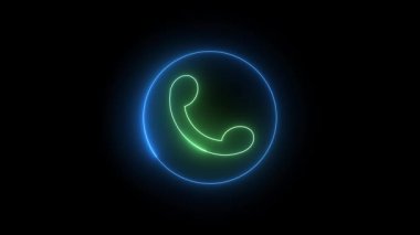 Neon hattı arama ikonu, gelen arama animasyonu koyu siyah arkaplan. Modern iletişim uygulamaları, mobil arayüzler ya da bildirim görselleri için mükemmel.