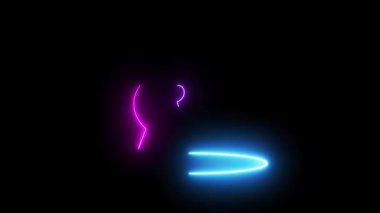 Siyah arkaplanda canlı ses dalgaları olan mor renkli neon çağrı simgesi. Telekom reklamları, UI / UX tasarımı veya dijital iletişim görselleri için ideal.