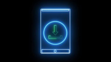 Neon hatları akıllı telefon oluşturur ve karanlıkta ince bir şekilde parlayan yumuşak hareketle simge indirir. Erişim, veri ve mobil akışı sembolize eden temiz, soyut bir animasyon.